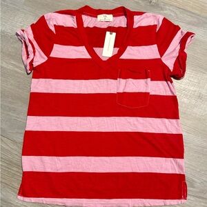 T.La NWT Vibrant Red and Soft Pink Striped Tee